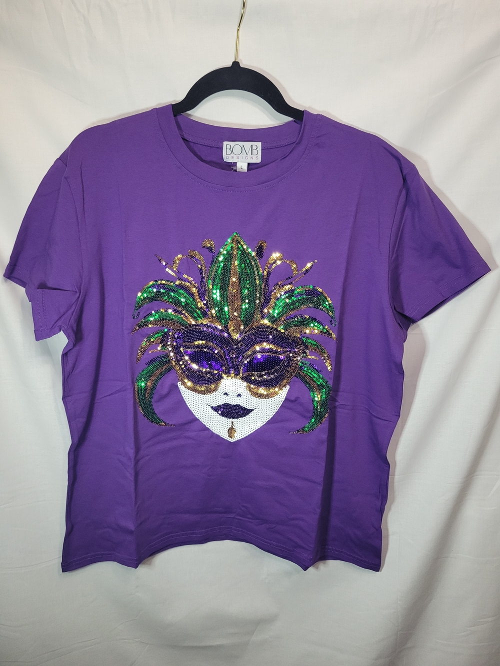 Mardi Gras Purple Sequin Mask Graphic Tee
